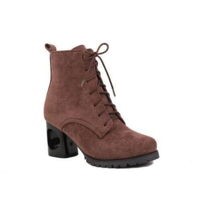 Womens Ladies Work Office Casual Ankle Boots Mid Heels Lace Up