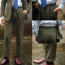 Men's Herringbone Pleated Pants with Regulatory Loop Trousers Office Working Fit