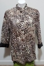 Chico's Brown Leopard Animal Print 3/4 Sleeve 100 Cotton Suit Blazer Size 2