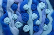BLUE Wool Fiber  Roving SAMPLER Merino 23 micron Soft wool top, Spin, Felt Craft