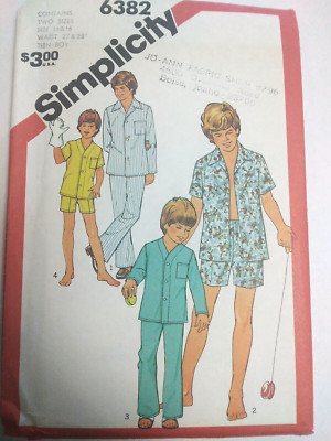 Pajamas Sleep Shorts Pants Shirt Boys 14 16 Simplicity 6382 Sewing Pattern VTG