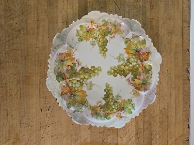 MZ Austria Pink Rose w Grapes Fancy Relief Molded Arch Cake Plate C.1884-1909