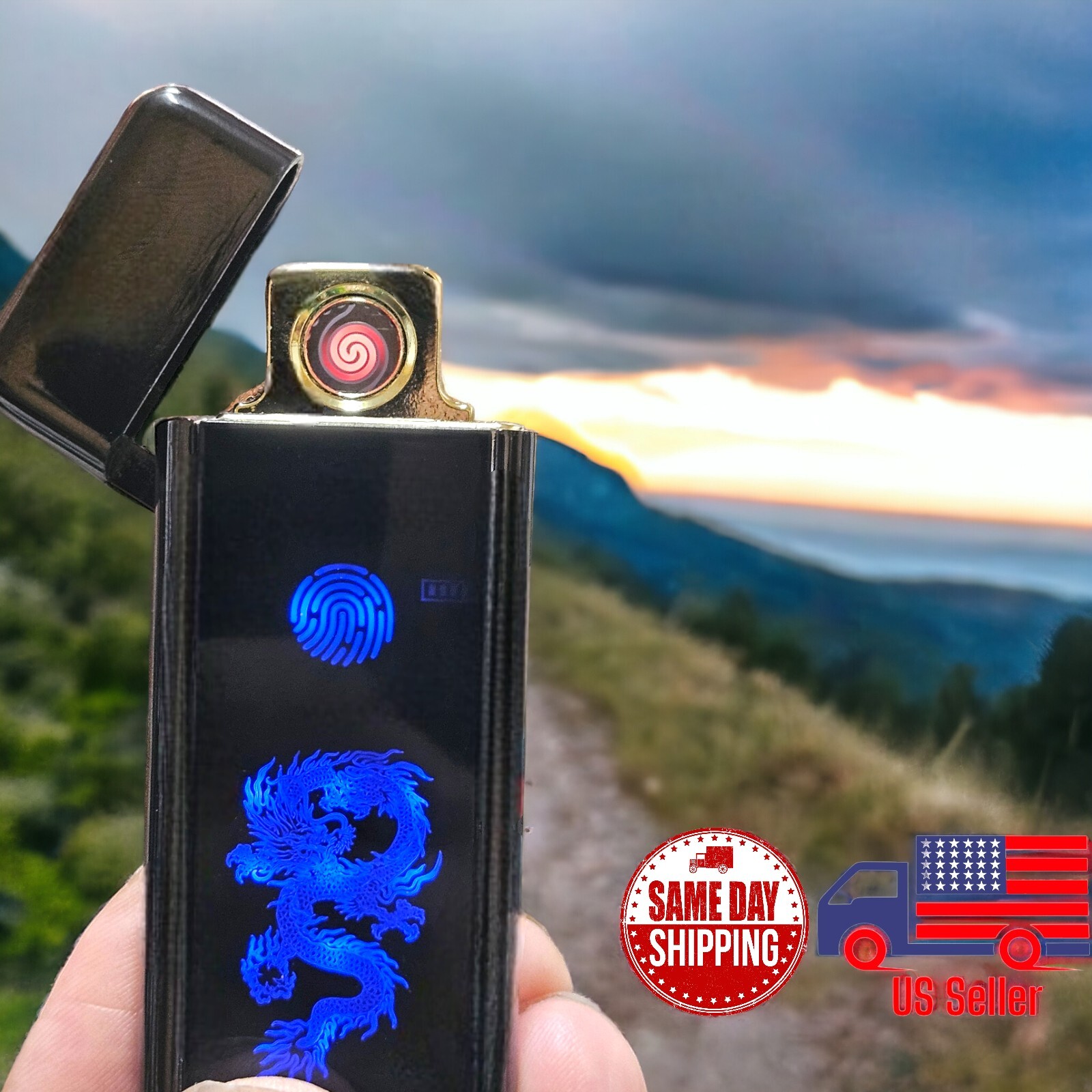 Blue LED Dragon Smart Touch Sensor USB Flameless Lighter 