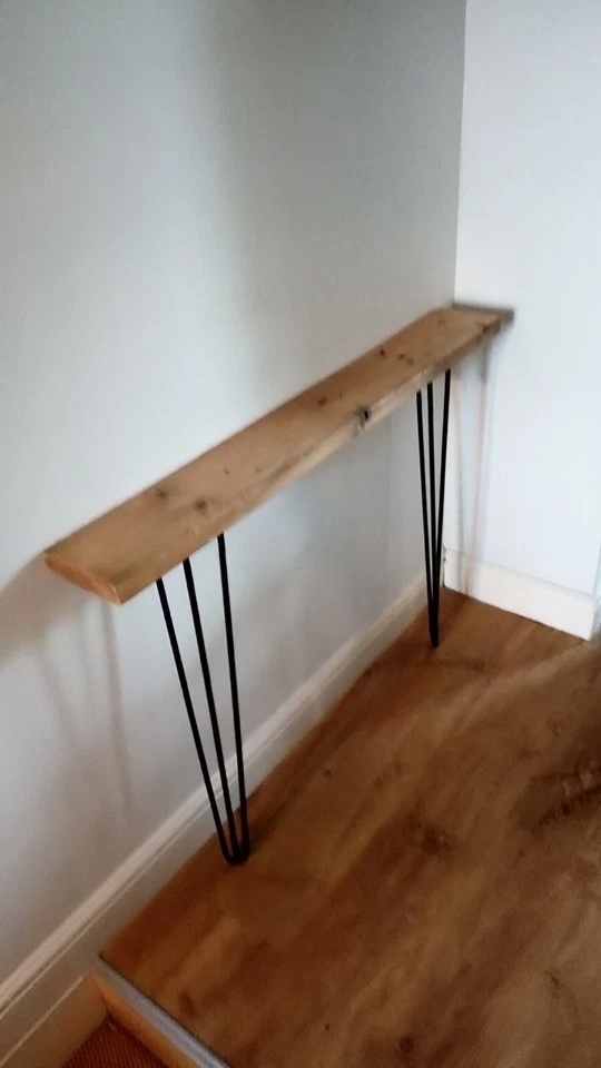 Slim, handmade aged pine Console hall table, old pine top, hairpin legs - Image 2 of 4