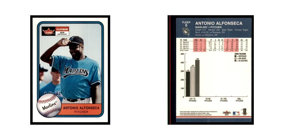2001 Fleer Platinum Antonio Alfonseca Florida Marlins #5 - Image 3 of 3