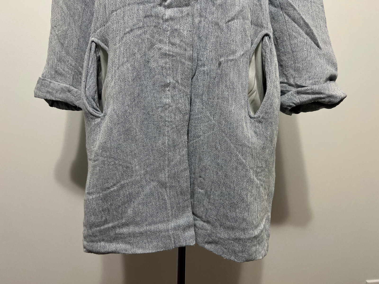 Zara Basic Outerwear Linen-Blend Jacket Coat Blue… - image 3