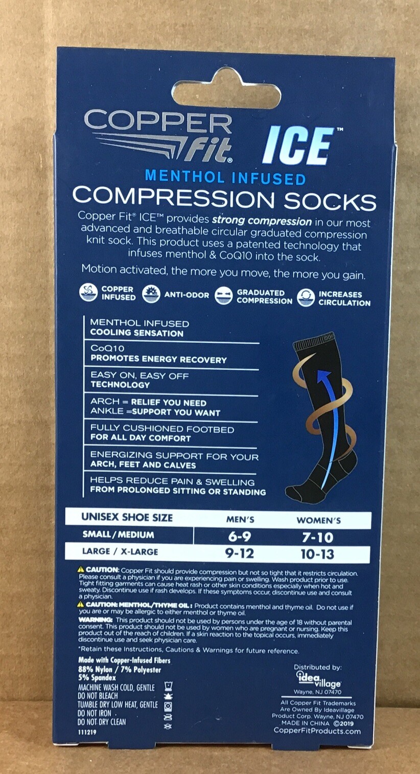 Copper Fit Ice Compression Socks Menthol Infused Black L/XL eBay
