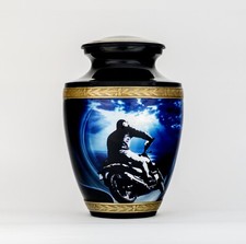 Motorcycle Heaven Cremation Urn for Human Ashes Adult Male  Gold and Blue