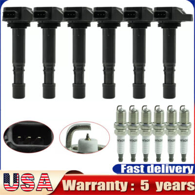6X Ignition Coils + 6X Spark Plugs Set For Honda Odyssey Acura CL V6 3.5L UF242