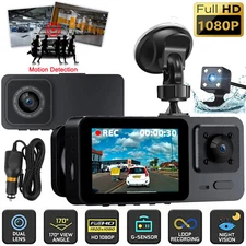 1080P HD Dual Lens Car Dash Cam Front/Rear/Inside Video Recorder Camera G-sensor