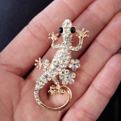 Lizard Animal Brooch Rhinestone Metal Lapel Suit Pin Fashion Jewelry  Accessories