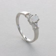 Oval Rainbow MOONSTONE Ring with CZs- Multiple Sizes - 925 STERLING SILVER 127e