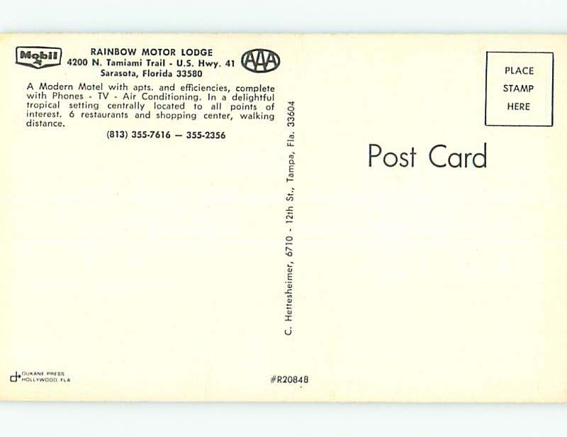 Unused Pre1980 OLD CARS & RAINBOW MOTOR LODGE MOTEL Sarasota FL s6083