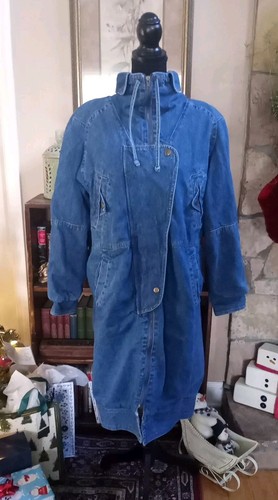 Vintage Center Aisle Long Denim Jacket Women's Medium Flannel Lined