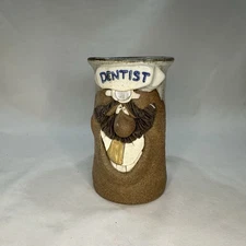 Vintage Mark Hines Dentist Ugly Face Stoneware Pottery Coffee Mug Signed