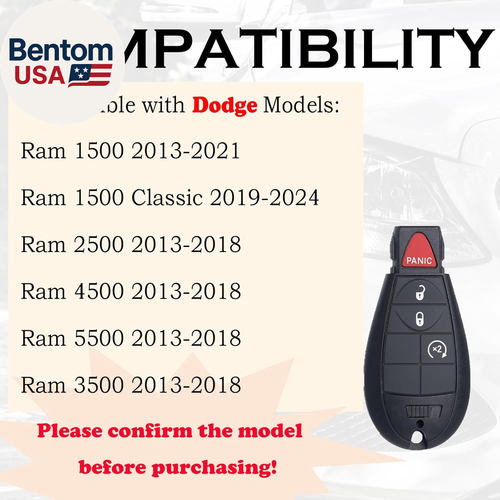 Key Fob Replacement Fits for Dodge Ram 1500 2013-2021 Ram 2500 3500 4500 5500 20 - Picture 2 of 12