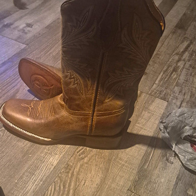Womens Industry Ranch Co Brown Leather Pull-On Square Toe Boots 8.5