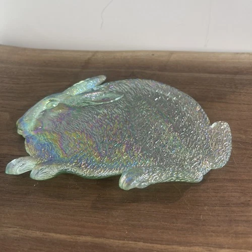 Fenton Willow Green Iridescent Rabbit Trinket Plate/spoon Rest