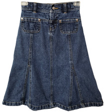 Vintage GAP Denim Maxi Skirt 6 Girls Fluted Adjustable Waist Pockets 2005 Y2K