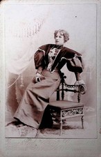 Antique Cabinet Card Photograph Elegant Lady Posing in Ornate Victorian Attire