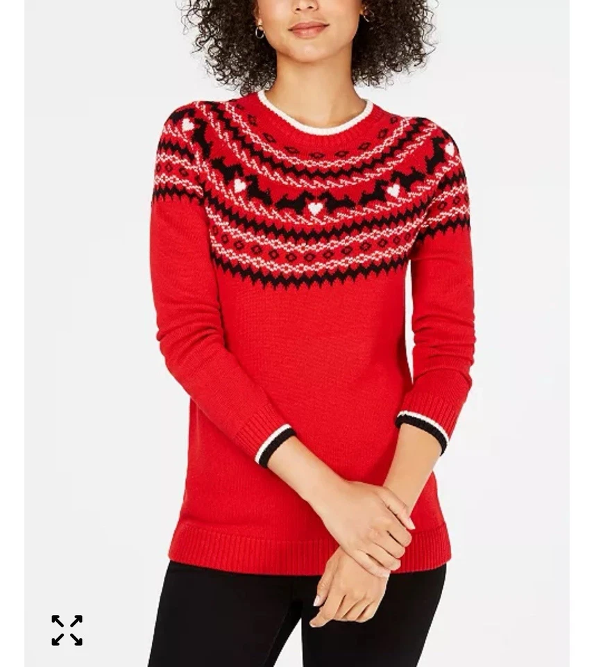 Suéter Charter Club Fair Isle Scottie para perro rojo cuello redondo para mujer XL vacaciones Foto 4 de 4