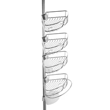 Rustproof Tension Pole Shower Caddy with 4 Baskets in Stainless Steel