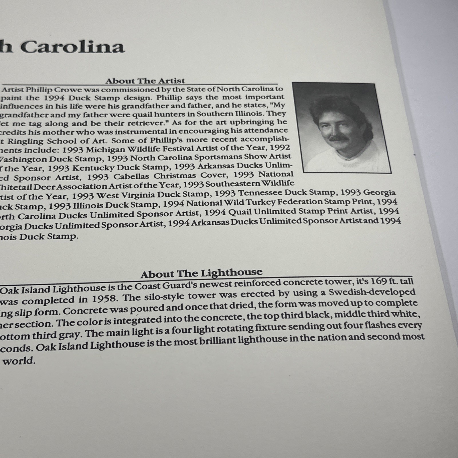 1994 NORTH CAROLINA State Duck Stamp Print Signed PHILLIP CROWE Artist Stamp1439