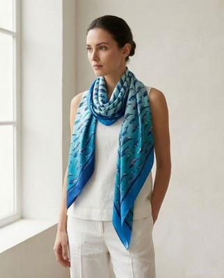 Luxury Designer 100% Silk Scarf 90x90 cm Square Elegant Art Print