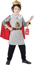 Boys King Costume  Crown S - XL Kids Medieval Fairy Tale Royal Prince Halloween