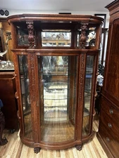 R. J. HORNER Carved OAK GRIFFIN LION HOODED CHINA CABINET