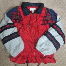 Petite Sophisticate Vintage Hooded Winter Jacket Womens PL Red Navy Plaid Nylon