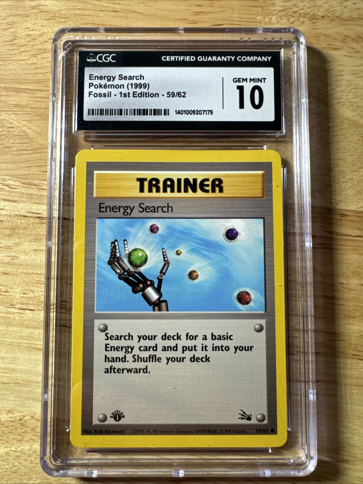 CGC 10 GEM MINT Energy Search 1999 Fossil 1st Edition 59/62 Pokemon Card