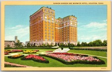 Houston Texas TX, Sunken Garden and Warwick Hotel, Flowers & Trees, Postcard