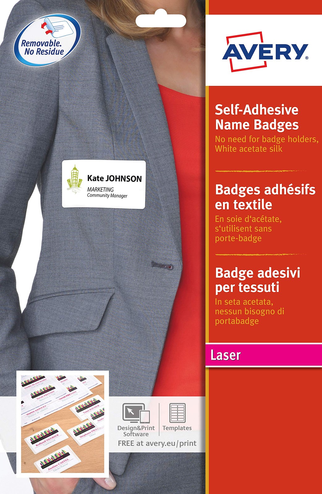 Avery Self-Adhesive Repositionable Name Badge Labels, 10 Labels Per A4 Sheet - B
