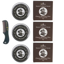 GENTS Sweet Tobacco Scented Mustache Wax with Styling Mustache Comb 3 Pack