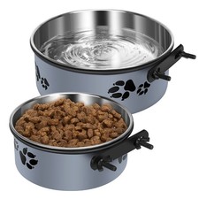 Kennel Water Bowl, 54oz  34oz Attachable Dog Crate Bowls Hanging, 2 Pack Grey