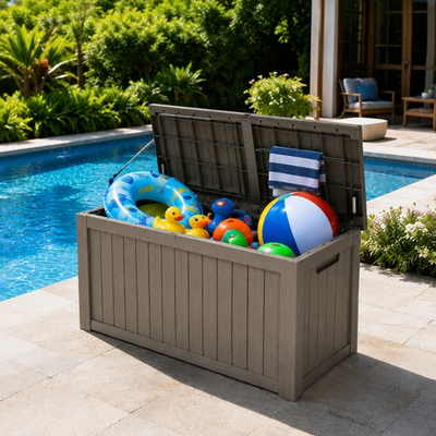 #ad 200 Gallon Resin Deck Box Weather Resistant Storage Box Lockable Indooramp;Outdoor $181.99