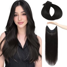 Human Hair Halo Extensions Natural Black 20 Inch 105g Invisible Wire Clip In