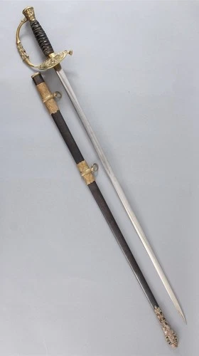 Antique American Model-1860 Officer’s Sword, Unique Engraved Scabbard Mounts, NR