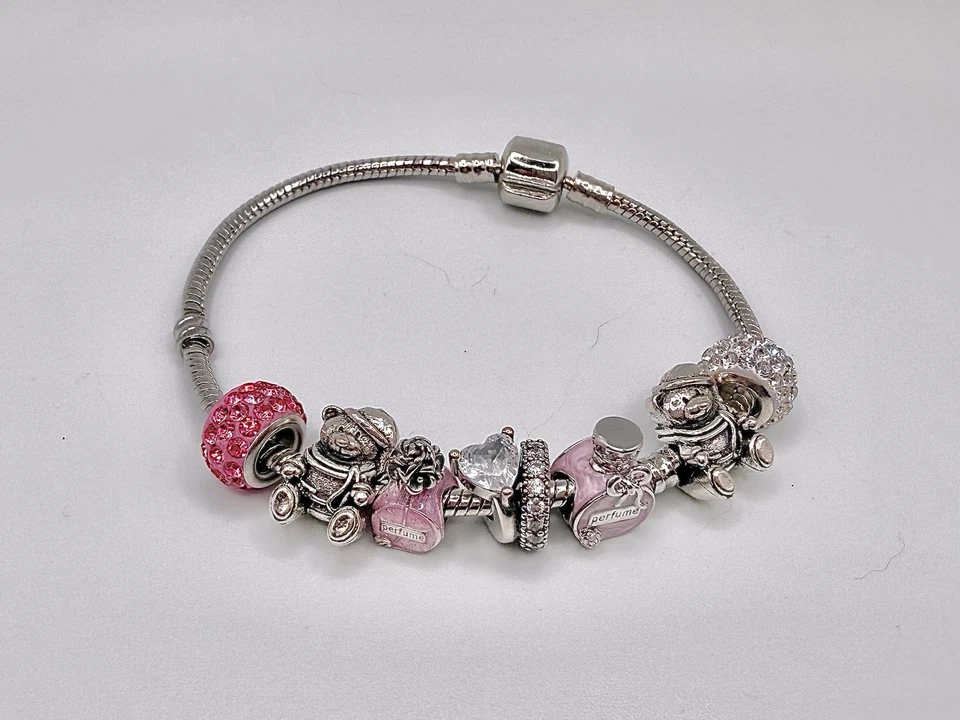 2 Charm Anhänger „Perfume“ + Acessoires 925 Silber beschichtet m. Armband 🎀 - Bild 3 von 4
