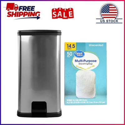 Mainstays Kitchen Trash Can, 13.2 Gallon Plastic Step Garbage Bin with Lid with