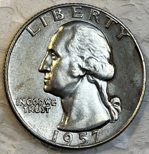 1957 - D Silver Washington Quarter 25 Cents Almost Uncirculated AU Coin