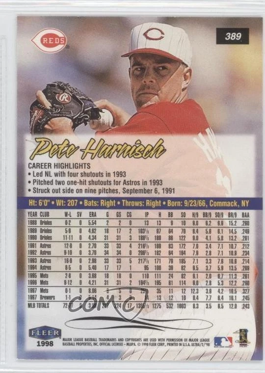 1998 Ultra Pete Harnisch #389 - Image 2 of 2