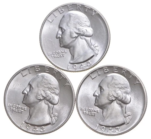 Choice Unc 1943 P+D+S Washington Quarter Gem BU Collection Lot Set *4509