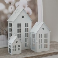 3Tlg. Laterne Herzenshaus Weiß Haus Metall Lichterhaus Mit Herzausschnitt
