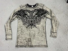 Y2K Affliction Reversible Thermal Shirt Mens Large Gray Black Skull Wings Grunge