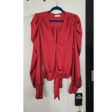 Ramy Brook Red Tie Front Ruched Long Sleeve B...