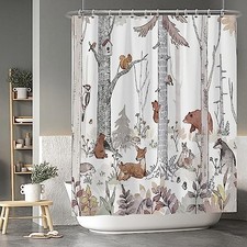 Rustic Gray Forest Shower Curtain Funny Wild Animals 60"W x 72"L Pack of 1 
