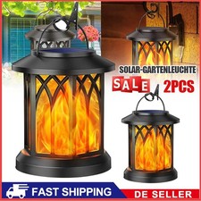 LED Solar Laterne Flammeneffekt Deko Windlicht Gartenleuchte Outdoor Hängelampe
