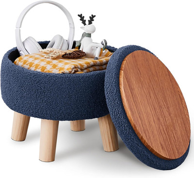 Storage Ottoman, Modern round Footrest with Soft Padded Seat, Teddy Velvet Foots